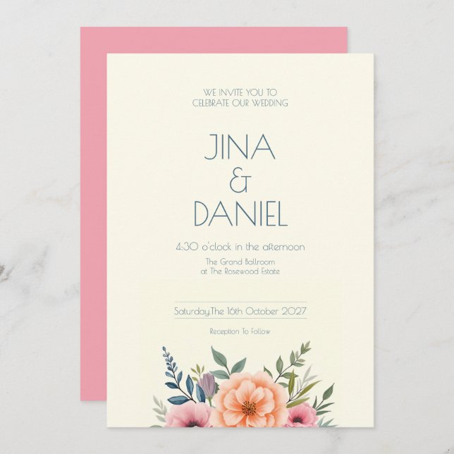 Convite Sonho Pêssego e Petal (Frente/Verso)