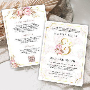 Convite Sonho Rosa Floral Dourado Tudo em Um Casamento