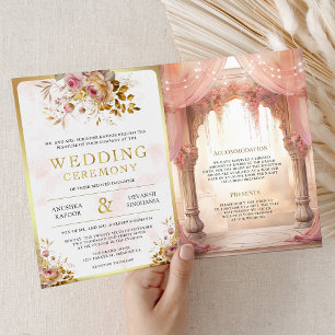 Convite Sonho Rosa Floral Mandap Casamento Hindu Indiano