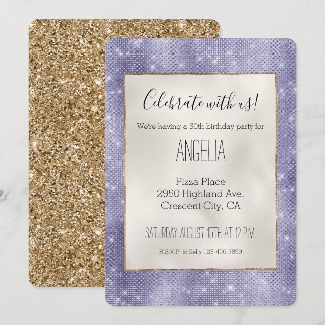 Convite Sonho Roxo Sparkle (Frente/Verso)