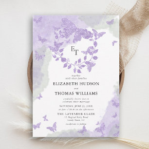 Convite Sonho Verde de Lavanda Borboleta Casamento de Euca