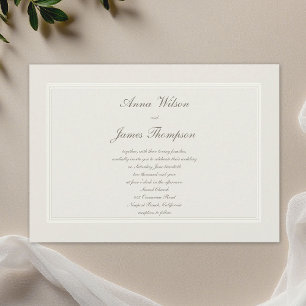 Convite Sonhos Ecru Simples Elegantes Casamento Tradiciona