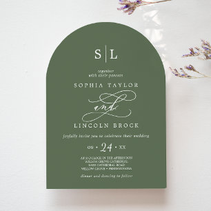 Convite Sophia Arch Monograma Woodland Casamento Verde
