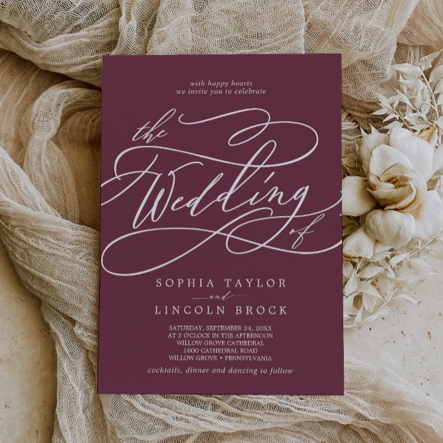 Convite SOPHIA Dark Maroon Red Simple Fall Casamento Moder (SOPHIA Dark Maroon Red Simple Fall Modern Wedding Invitation)