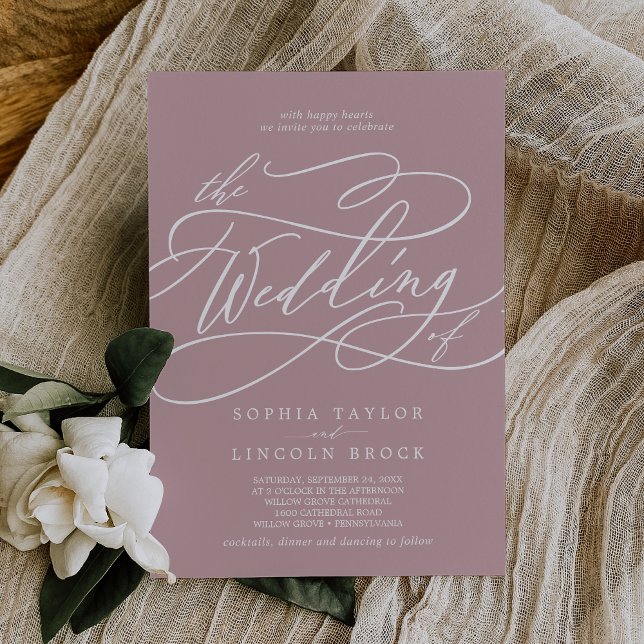 Convite SOPHIA Dusty Rosa Mauve Simple Modern Boho Casamen (SOPHIA Dusty Rose Mauve Simple Modern Boho Wedding Invitation)
