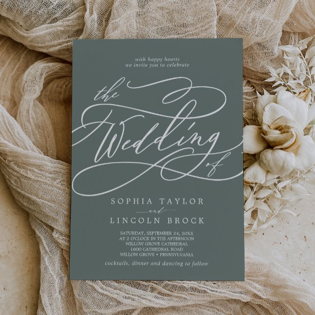 Convite SOPHIA Moderno Casamento Simples Verde Tropical Sa (SOPHIA Modern Tropical Green Simple Sage Wedding Invitation)