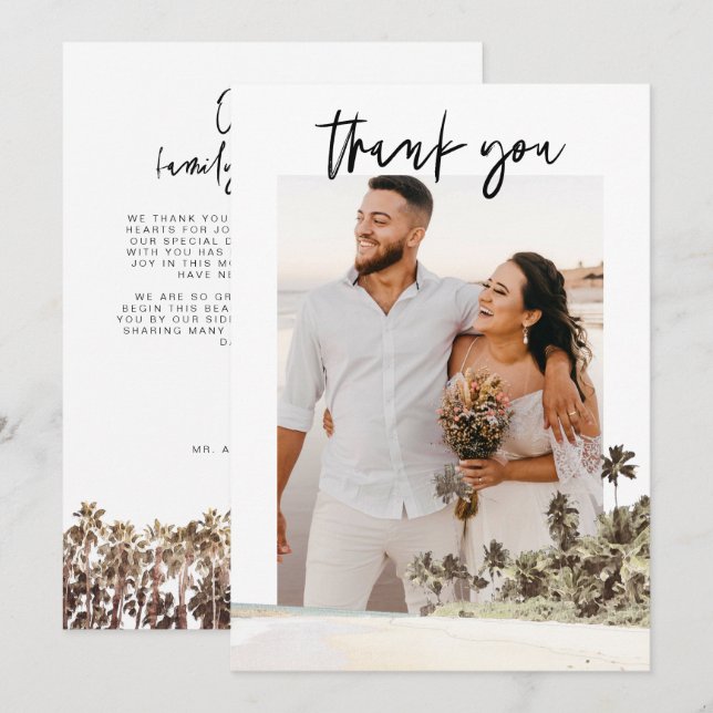 Convite SOPHIA Palmeira Tropical Foto Casamento Obrigado (Frente/Verso)