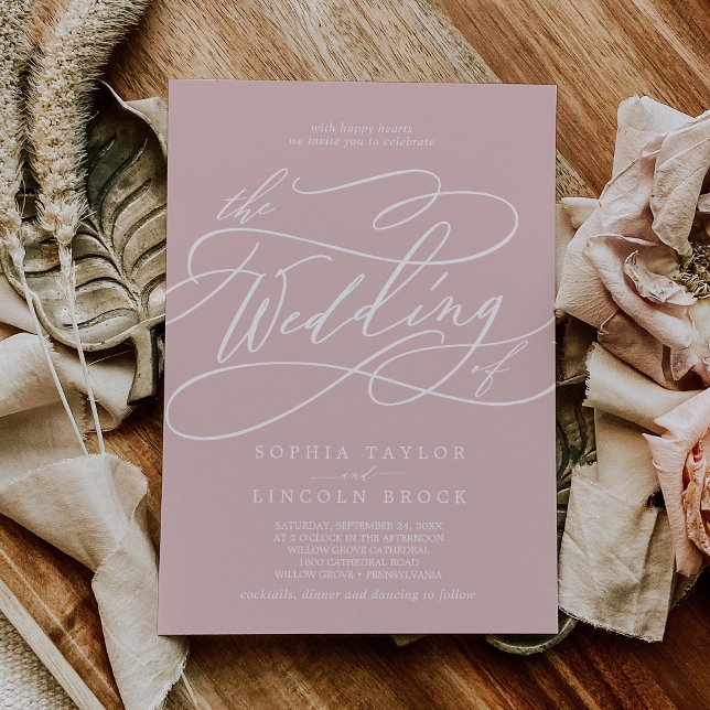 Convite SOPHIA Simple Elegant Classic Blush Pink Casamento (SOPHIA Simple Elegant Classic Blush Pink Wedding Invitation)