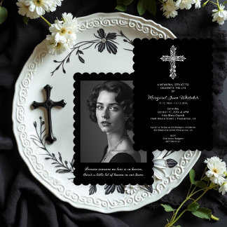 Convite Sophisticate Christian Cross Minimal Photo Funeral
