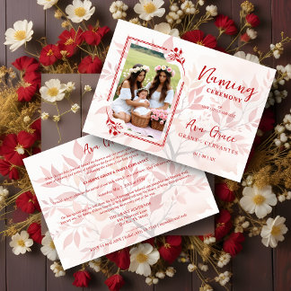 Convite Sophisticated Botanical Red Frame Photo Naming