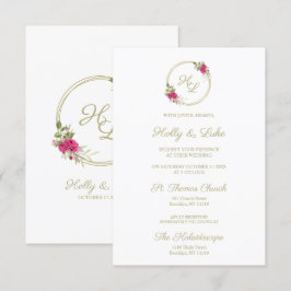 Convite Sophisticated Elegant Pink Floral Wedding Wreath