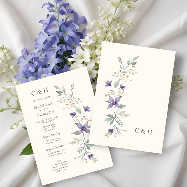 Convite Sophisticated Floral Garland Purple Shades Wedding (Sophisticated Nice Floral Garland Purple Shades Wedding Invitations Cards. )