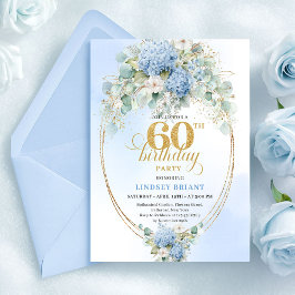 Convite Sophisticated Watercolor Blue Floral 60th Birthday