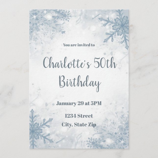 Convite Sophisticated Winter 50th Birthday Invitation (Frente)