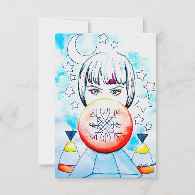 Convite Sorceress Manifestation Watercolor Art (Frente)