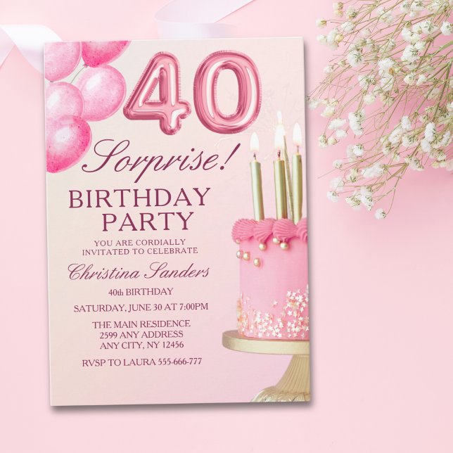 Convite Sorprise Birthday Party 40th Birthday with Numers  (Criador carregado)