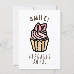 Convite Sorria! Cupcakes estão aqui, placa de Design rosa