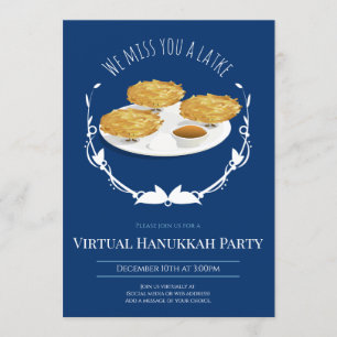 Convite Sorriso Latkes Blue White Virtual Hanukkah Party