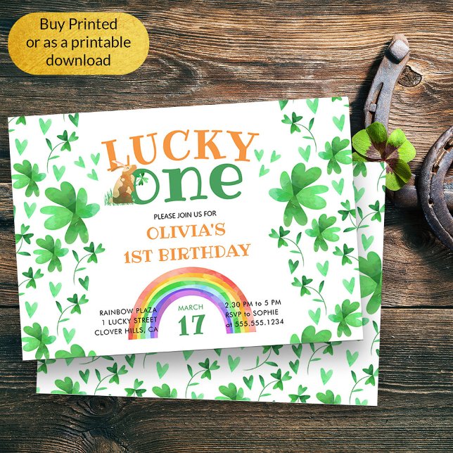 Convite Sorte Feliz Trevo de 1º Aniversário (Lucky One Sweet First Birthday Invitation)