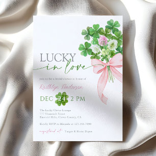 Convite Sortuda no Amor Trevo de Quatro Folhas Laço Chuvei