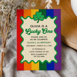 Convite Sortudo Um Cute Shamrock Aniversário de 1 ano no D