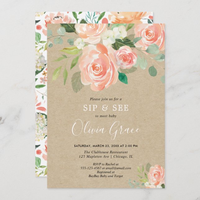 Convite Sorva e veja o bebê rústico da menina das (Frente/Verso)