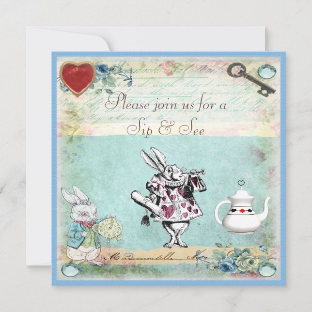 Convite Sorva & veja Alice no chá de fraldas do país das (Frente)