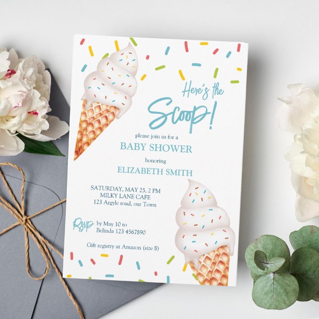 Convite Sorvete aqui está o chá de fraldas furtivo (Here's the scoop baby shower invitation ice cream baby shower invitation template instant download)