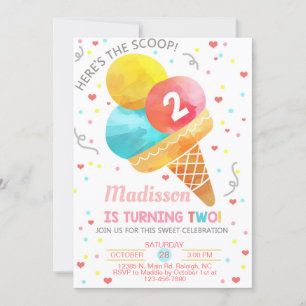 Convite Sorvete, aqui está o segundo aniversário da moça.