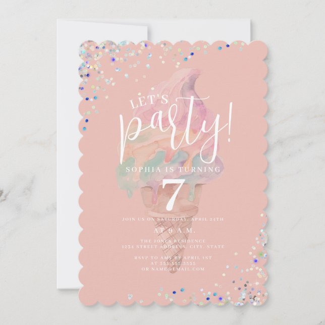 Convite Sorvete Arco-íris Vamos Fazer uma Festa Aniversári (Frente)