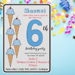 Convite Sorvete Azul Cones Festas de aniversário Kids<br><div class="desc">Arte digital original de Skylar Jenkins. Quem não quer cones de sorvete na festa de aniversário! Qualquer criança pode personalizar este convite para a sua melhor festa de festa de aniversário de sempre. Tenho seis anos!</div>