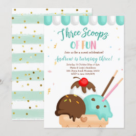 Convite Sorvete Azul e Casca Três Colheres de Diversão