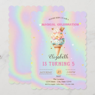 Convite Sorvete Colorido Holográfico de Aniversário