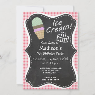 Convite Sorvete Cone on Blush Pink Gingham