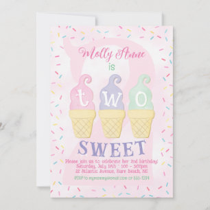 Convite Sorvete Cones Prprinkles Pastel segundo aniversári