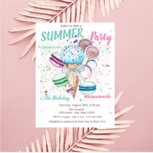 Convite Sorvete de aguarela Macarons Verão Aniversário