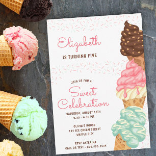 Convite Sorvete de Aniversário de Celebração Doce