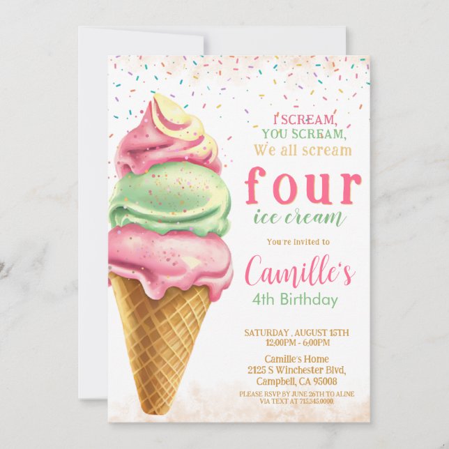 Convite Sorvete de Aniversário de qualquer idade (Frente)