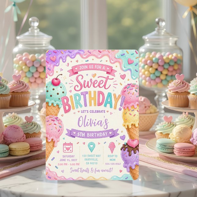 Convite Sorvete de Aniversário Doce  (Criador carregado)