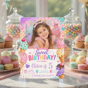 Convite Sorvete de Aniversário Foto Pastel Doce