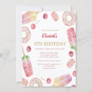 Convite Sorvete de aquarela, Donuts Doces Aniversário 