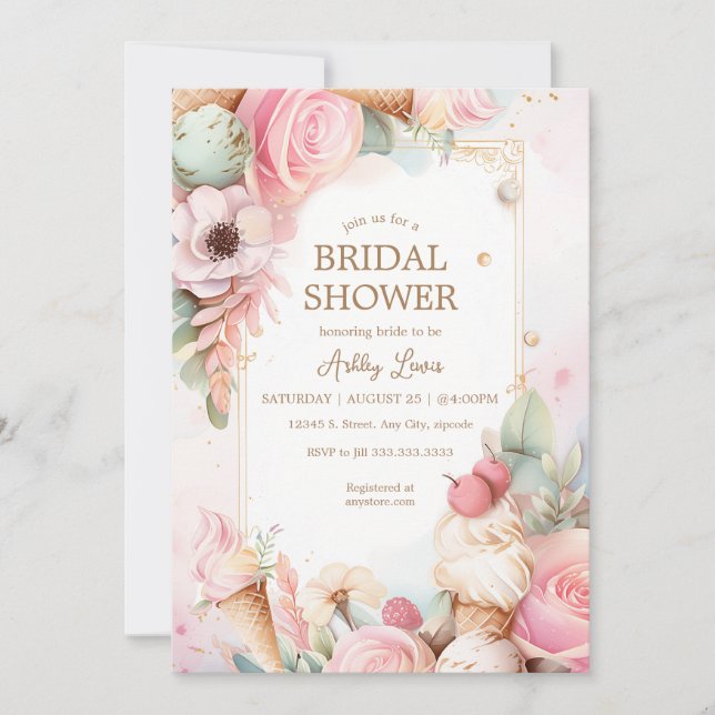 Convite Sorvete de flores cones de sorvete (Frente)