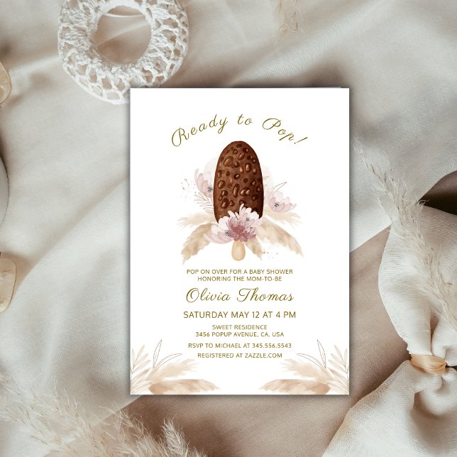 Convite Sorvete de Grama Boho Pampas Chá de fraldas (Boho Pampas Grass Ice Cream Popcicle Baby Shower Invitation)