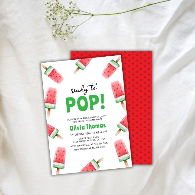 Convite Sorvete De Melancia Pronta Para Chá de fraldas (Watermelon Ice Cream Ready To Pop Baby Shower Invitation)