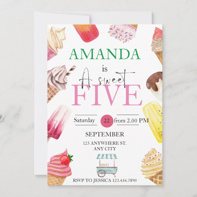 Convite Sorvete de picolé de aniversário (Frente)