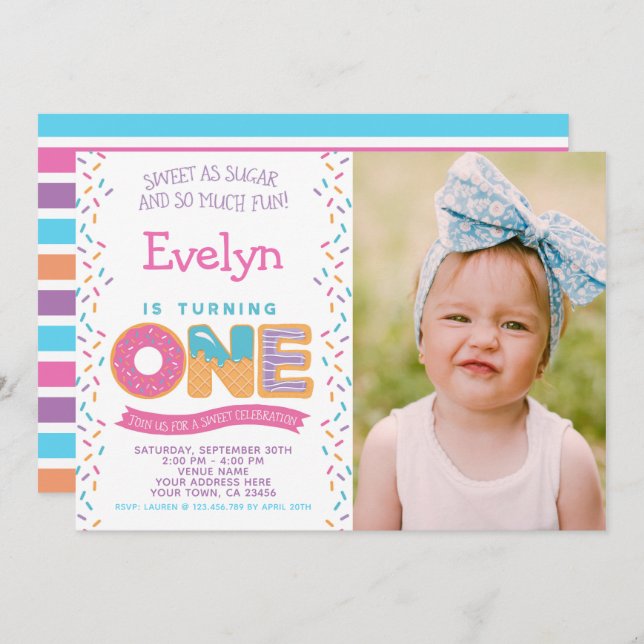 Convite Sorvete de Rosquinha Cookie, Sweets Invitation W/  (Frente/Verso)