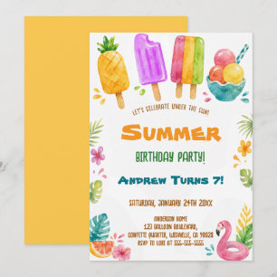 Convite Sorvete de verão em aquarela Festa de aniversário