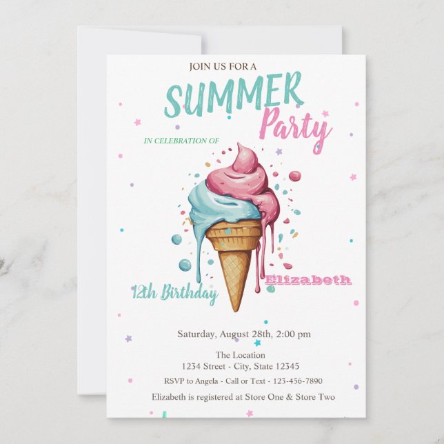 Convite Sorvete Derretendo Aniversário de Verão  (Frente)