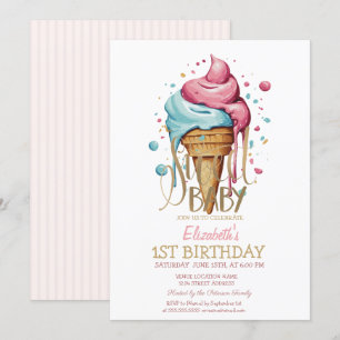 Convite Sorvete Derretendo Gelado Listrado Aniversário