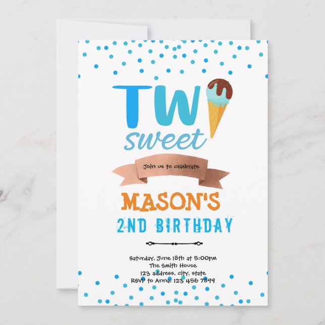 Convite Sorvete dois menino doce festa (Frente)
